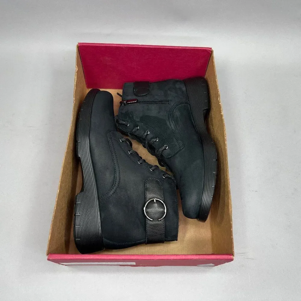 Munro Buckley Boots Women's Size 8.5 Black Nubuck Leather Lace Up Buckle Combat - Picture 11 of 12
